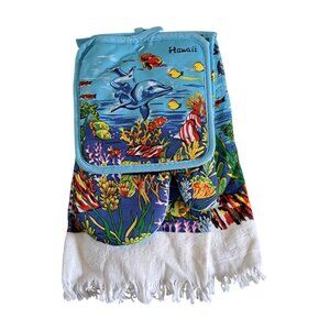 Vtg Hawaii Ocean-Themed Kitchen Set W/ Towel Oven Mitt Pot Holder - Cotton NEW